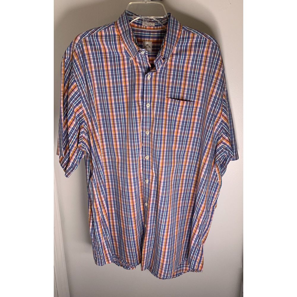 Mens Peter Millar Short Sleeve Plaid Colorful Button Up Shirt Size XXL